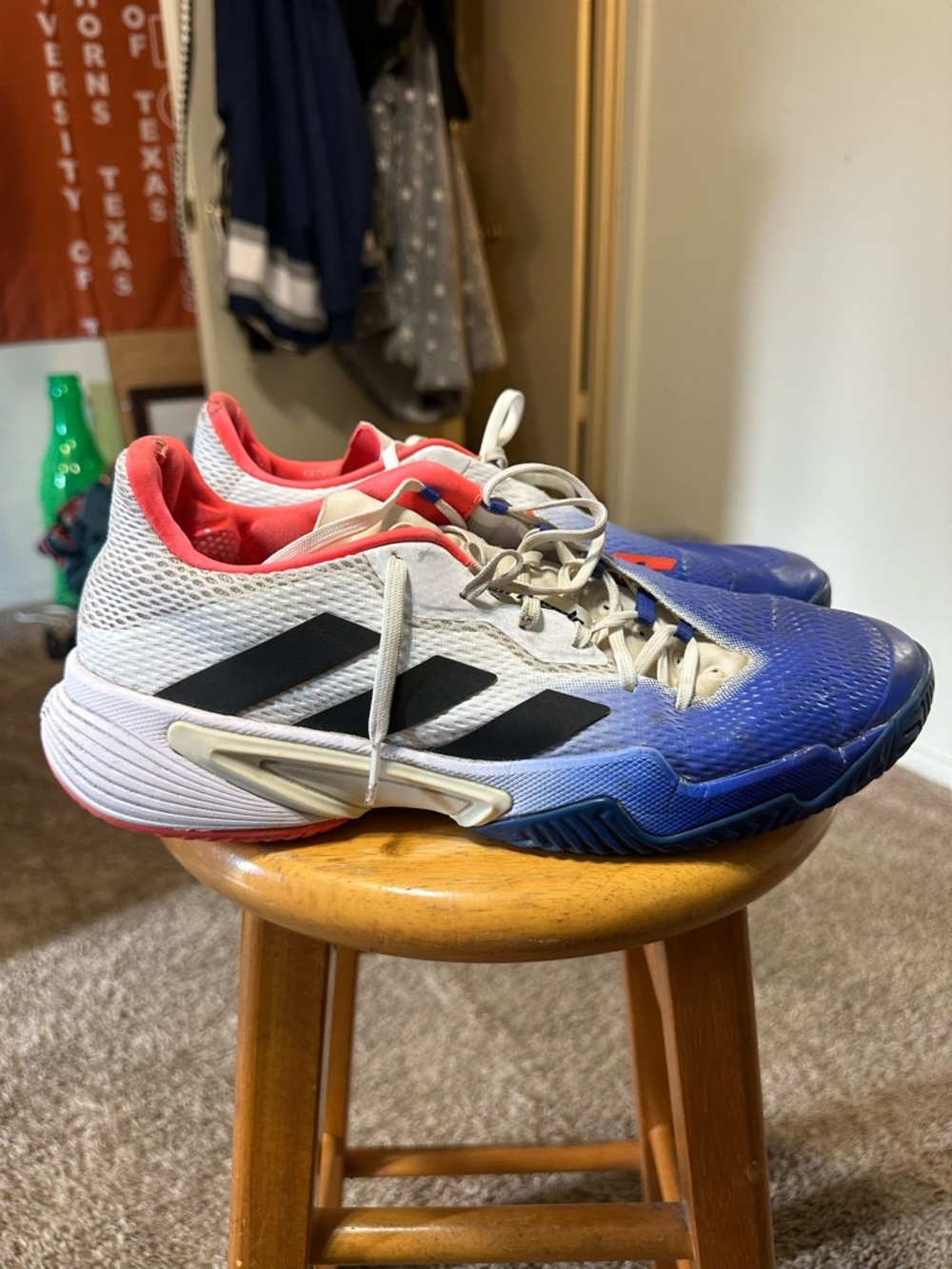 Vintage Woman’s Adidas Barricade “lucid blue core black solar red” size 11